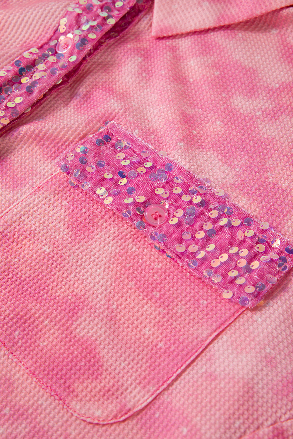Abrikoosroze minerale wassing met pailletten en patchwork met klepzak