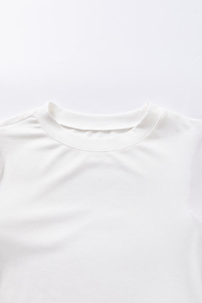 Witte contrasterende tweed top met pofmouwen