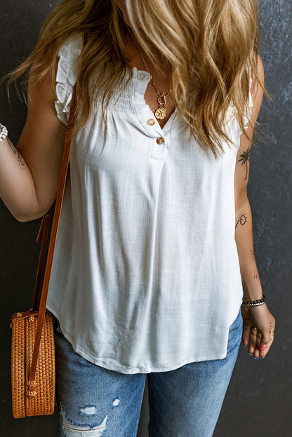 Witte tanktop met splithals en ruches
