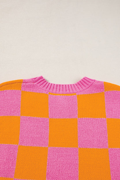 Aardbeienroze colorblock geruite tanktop met geribbelde rand