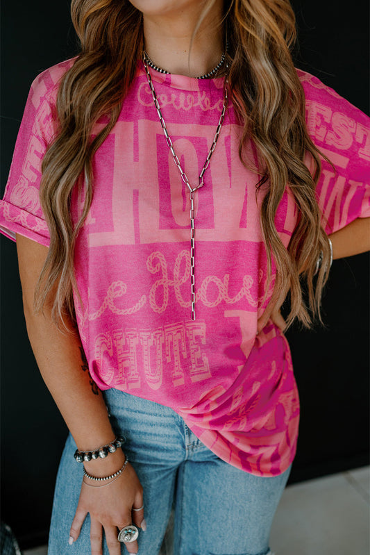 Rose Howdy Cowboy Letter Gedrukt Western Fashion Tee