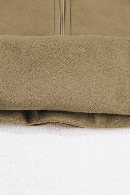 Smoke Green Fleece Lined Zip Up Stand Collar Thumbhole Sleeve Sweatshirt