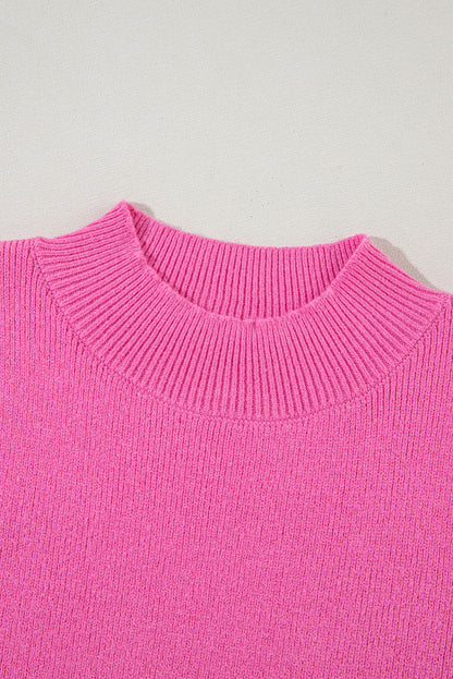 Roze geribbelde gebreide trui met contrasterende mouwen