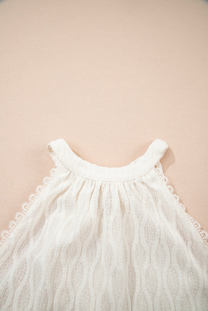 Beige Frenchy kanten rand getextureerde halter tanktop