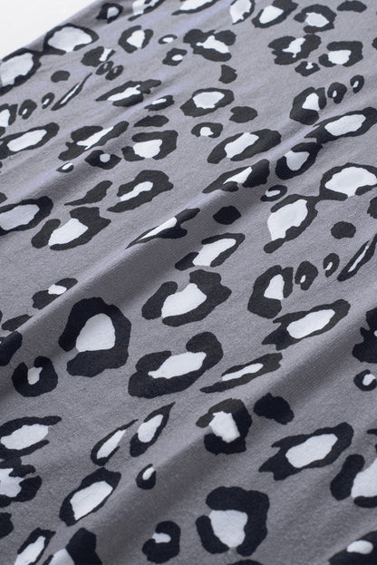 Grijze tanktop met ronde hals en luipaardprint