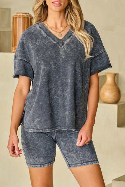 Zwart mineraal gewassen oversized t -shirt en shorts set