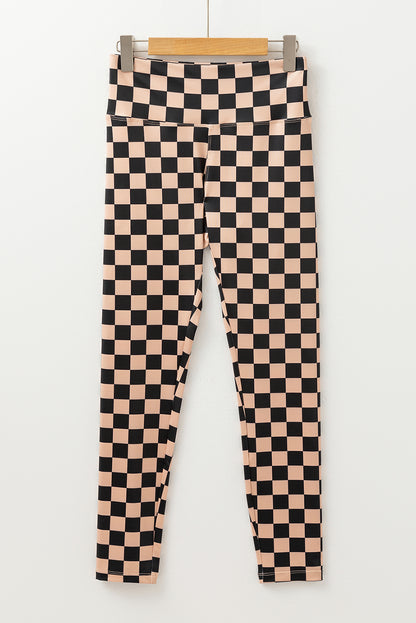 Khaki geruite patroon hoge taille magere leggings