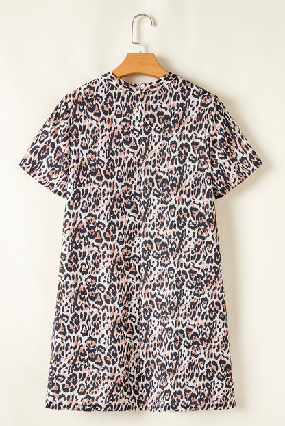 Bruine luipaard Print Crew Neck Shift Short T -shirtjurk