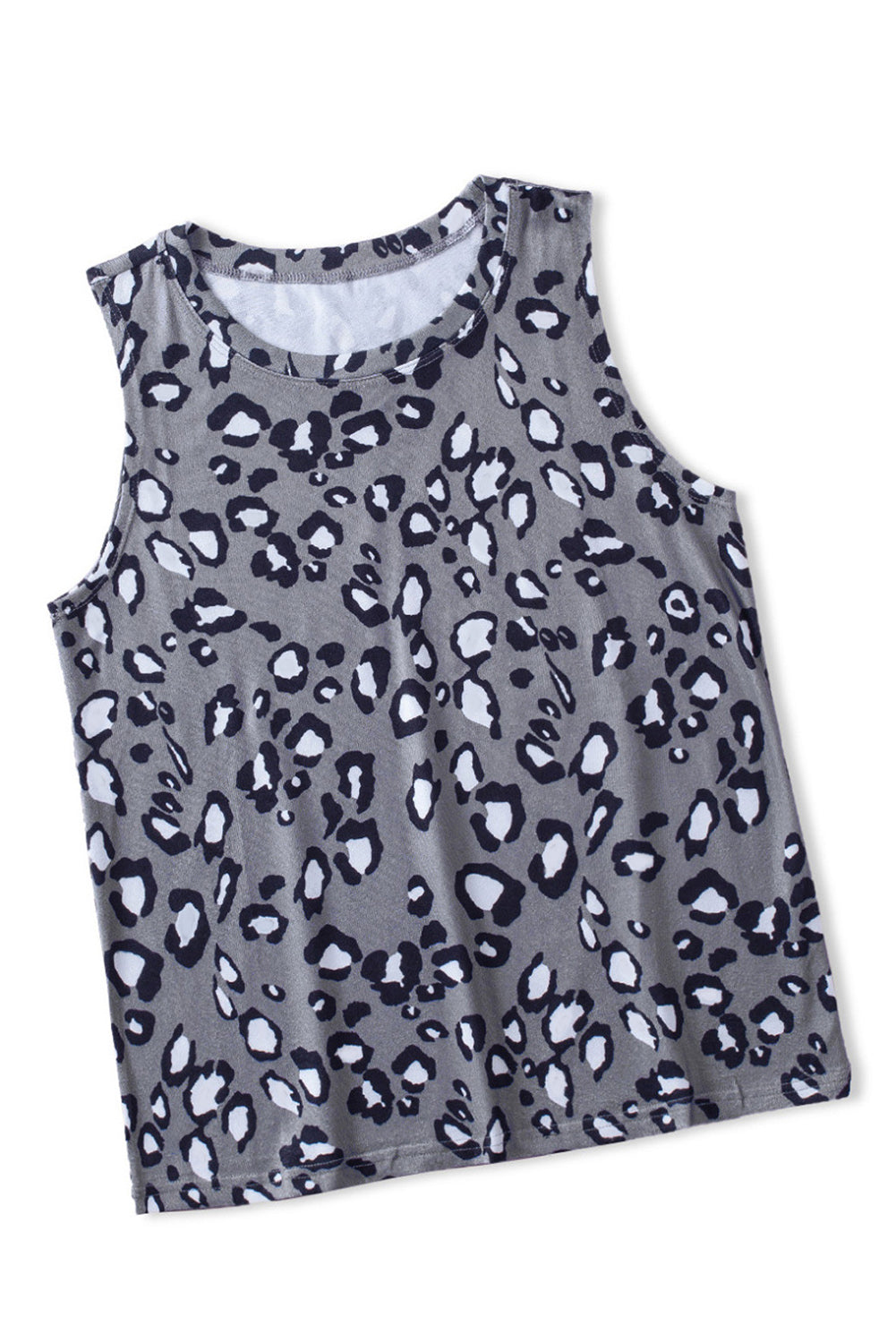 Grijze tanktop met ronde hals en luipaardprint