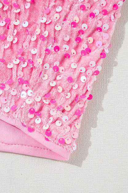 Roze pailletten een schouder pofmouw bodycon mini-jurk