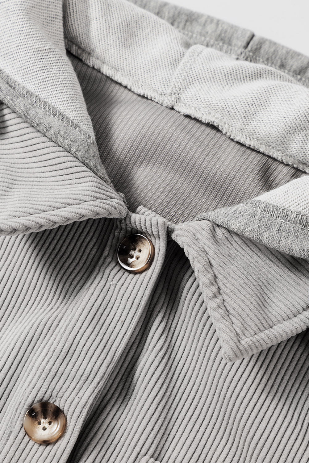 Lichtgrijze corduroy shacket met capuchon en trekkoordzakken
