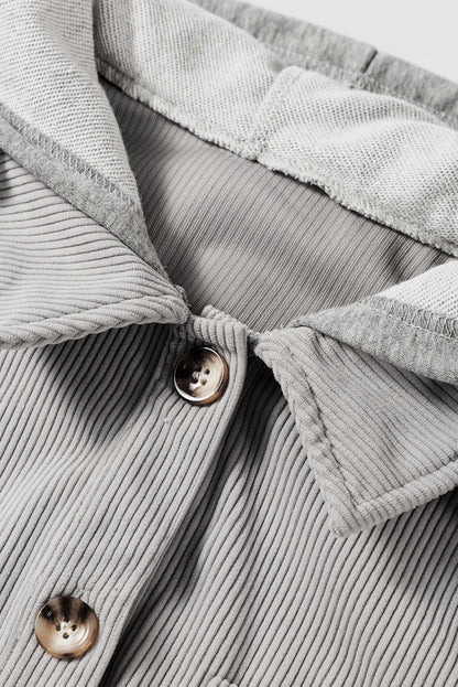 Lichtgrijze corduroy shacket met capuchon en trekkoordzakken