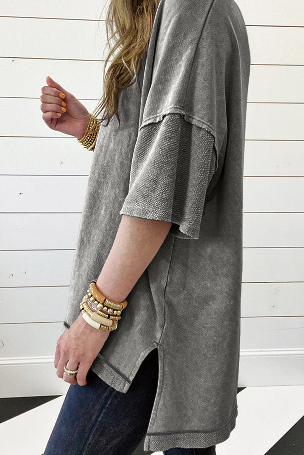 Filippijns grijs mineraal gewassen oversized T-shirt met zichtbare naad en verlaagde schouder