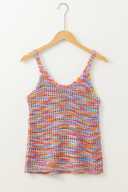 Roze kleurcontrast gehaakte los fit trui vest