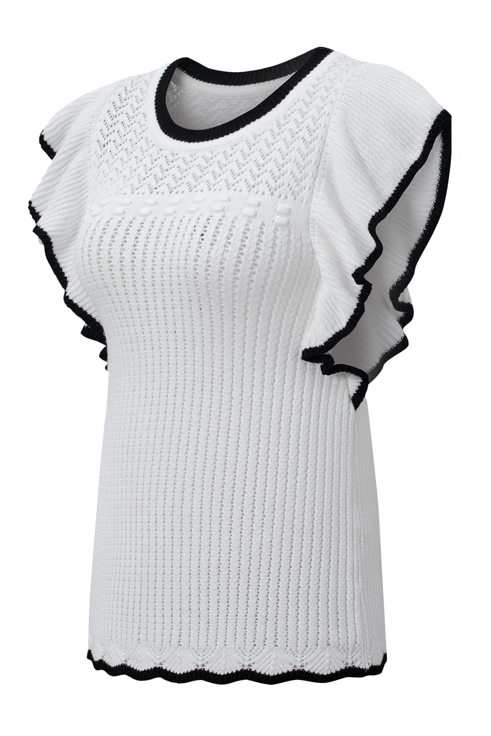 Witte gehaakte tanktop met oogje en volant
