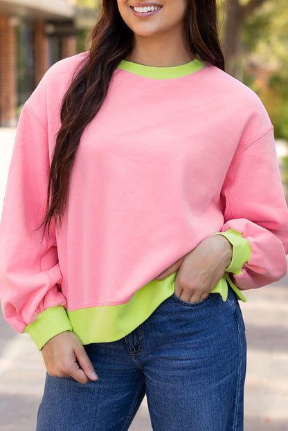 Roze sweatshirt met colorblock-bubbelmouwen