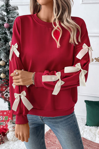 Fiery rood contrast boogdecor laten vallen mouw Crewneck sweatshirt