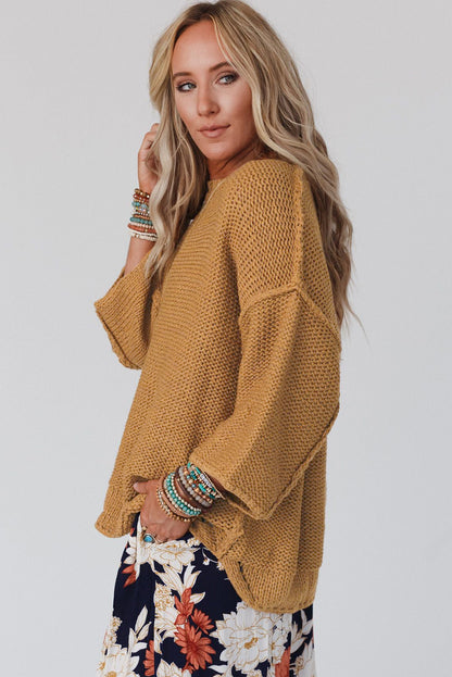 Bruine slouchy getextureerde gebreide losse trui