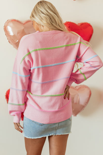 Witte regenboogstrepen laten schouderbaggy henley trui