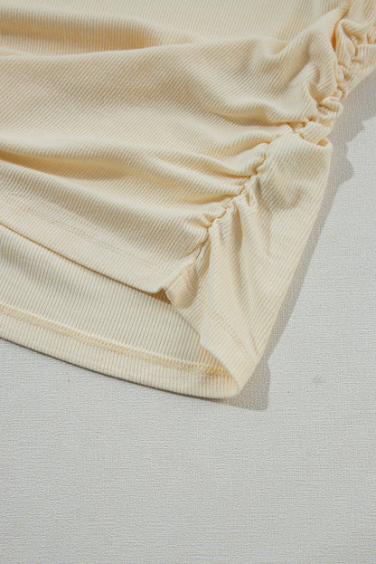 Abrikoos effen slanke tanktop met ruches aan de zijkant