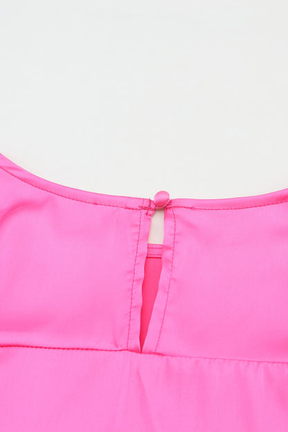 Roze satijnen blouse met ronde hals en lange mouwen