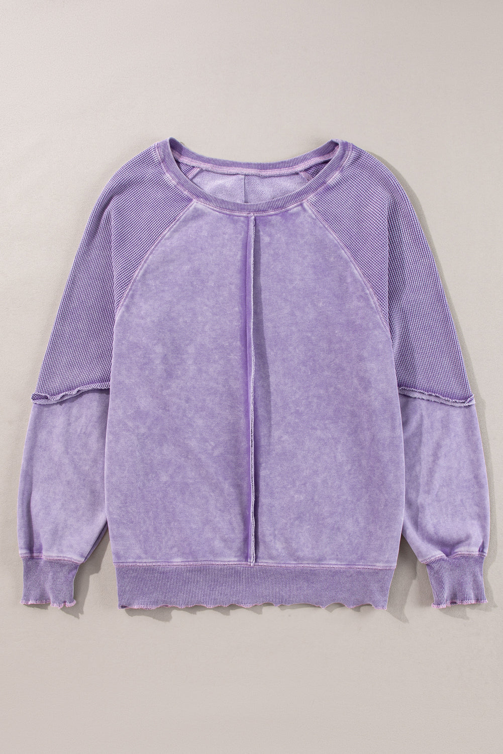 Zeil blauw massief wafel gebreide patchwork raglan mouw sweatshirt