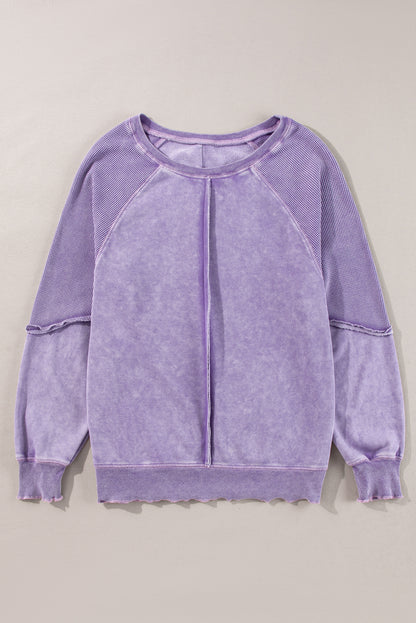 Zeil blauw massief wafel gebreide patchwork raglan mouw sweatshirt