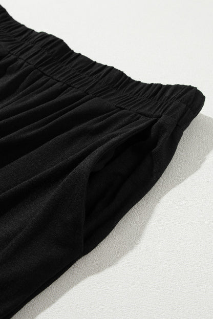 Zwart effen kleur T-shirt 2-delige broek met wijde pijpen