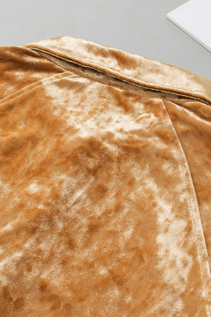 Goud effen kleur losvallend fluwelen overhemd met knopen