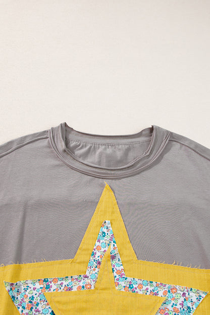 Rose Tan Floral Starbust Exposed Seam Mineral Wash Top
