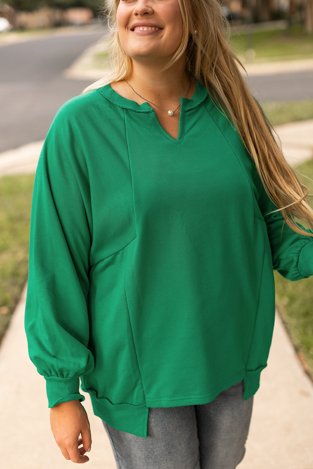 Helder groen blootgestelde naad gemak druppel schouder plus sweatshirt