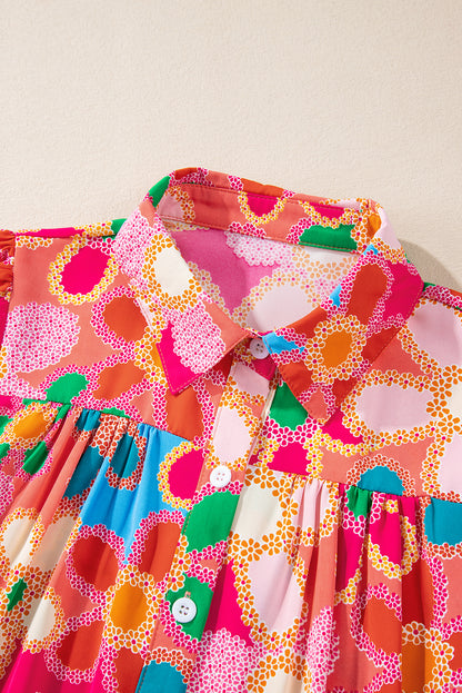 Overhemd met veelkleurige bloemenprint en bubbelmouwen