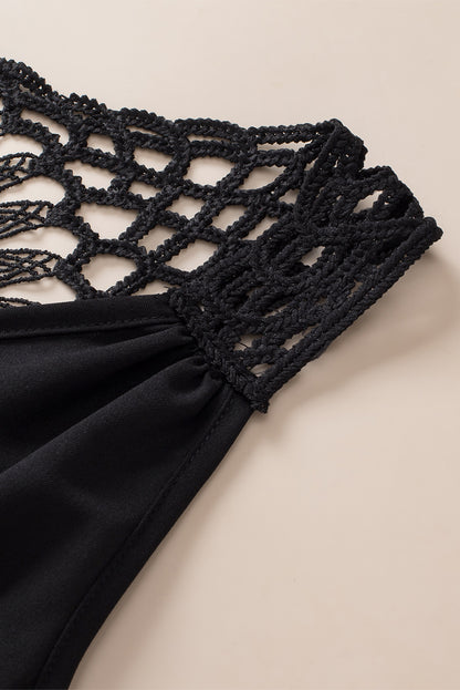 Zwarte Boheemse gehaakte patchwork mouwloze tuniek