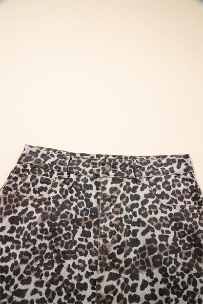 Kaki luipaard denim mini rok