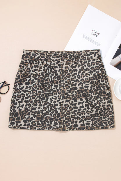 Kaki luipaard denim mini rok