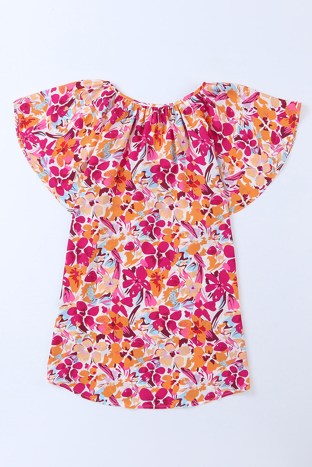 Vurige rode top met bloemenprint en fladdermouwen