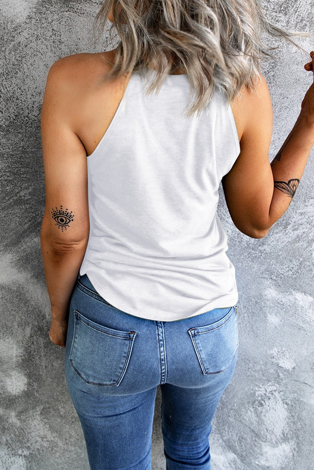 Witte effen tanktop met ronde hals