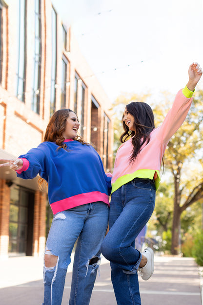Roze sweatshirt met colorblock-bubbelmouwen