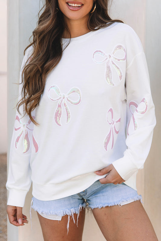 Beige Bow Valentine Drop schouder losse sweatshirt