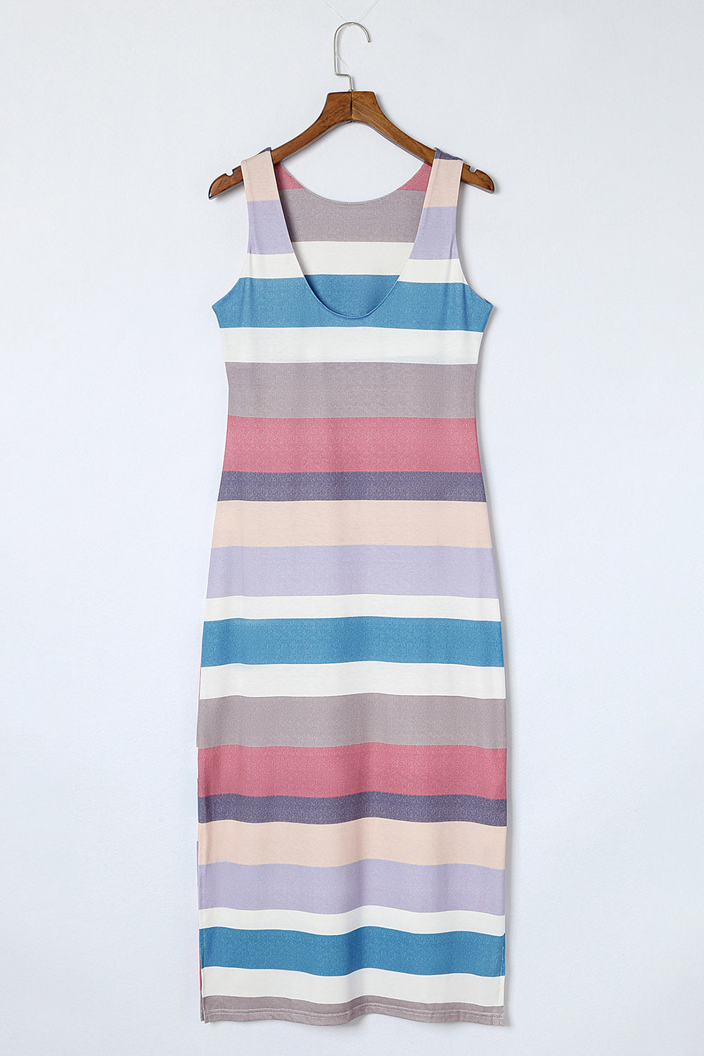 Maxi-tanktopjurk met veelkleurige strepenprint en split