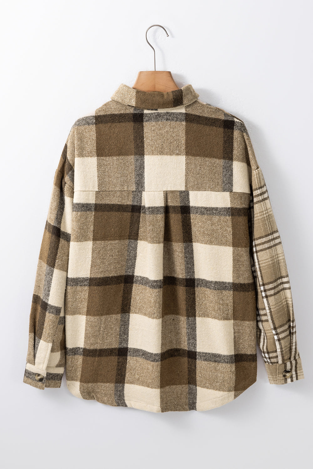 Perkament contrasterende geruite patchwork klepzak-shacket