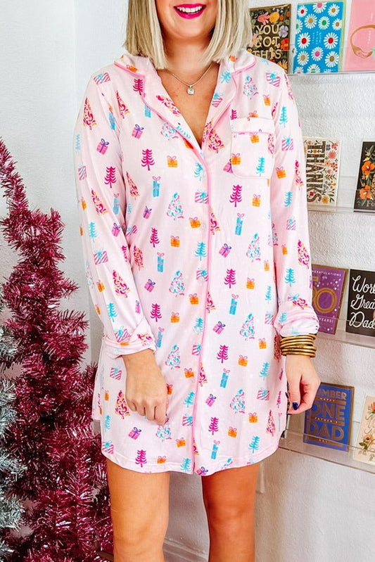 Roze kerst twinkle boom print shirt slaapjurk