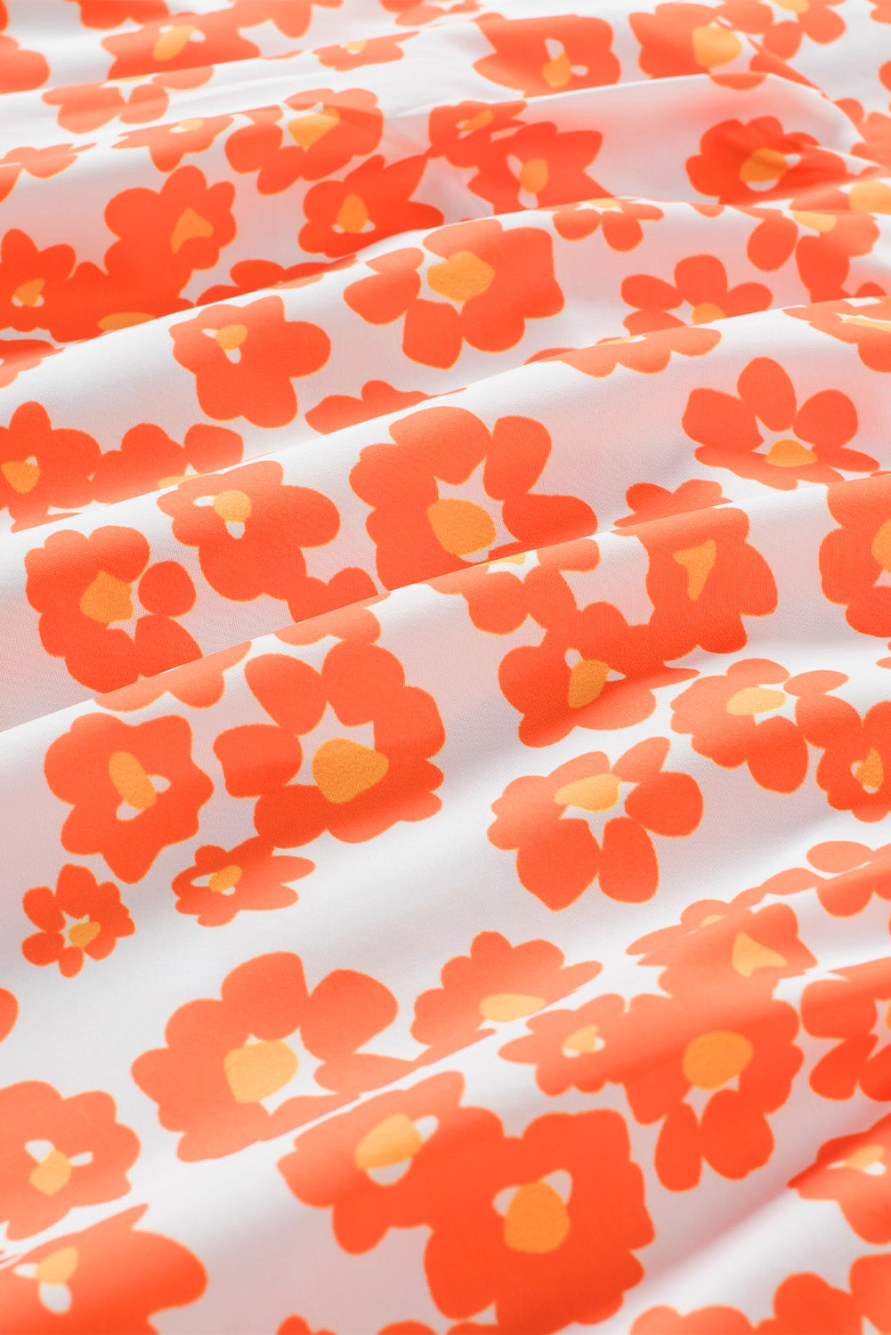 Oranje tanktop met ruches met vierkante hals en bloemenprint