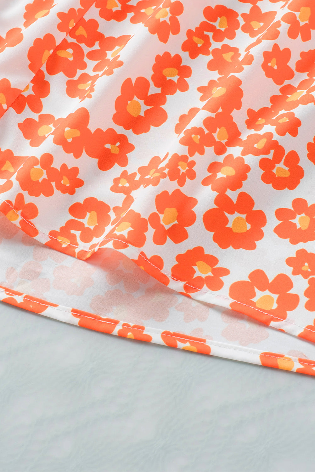Oranje tanktop met ruches met vierkante hals en bloemenprint