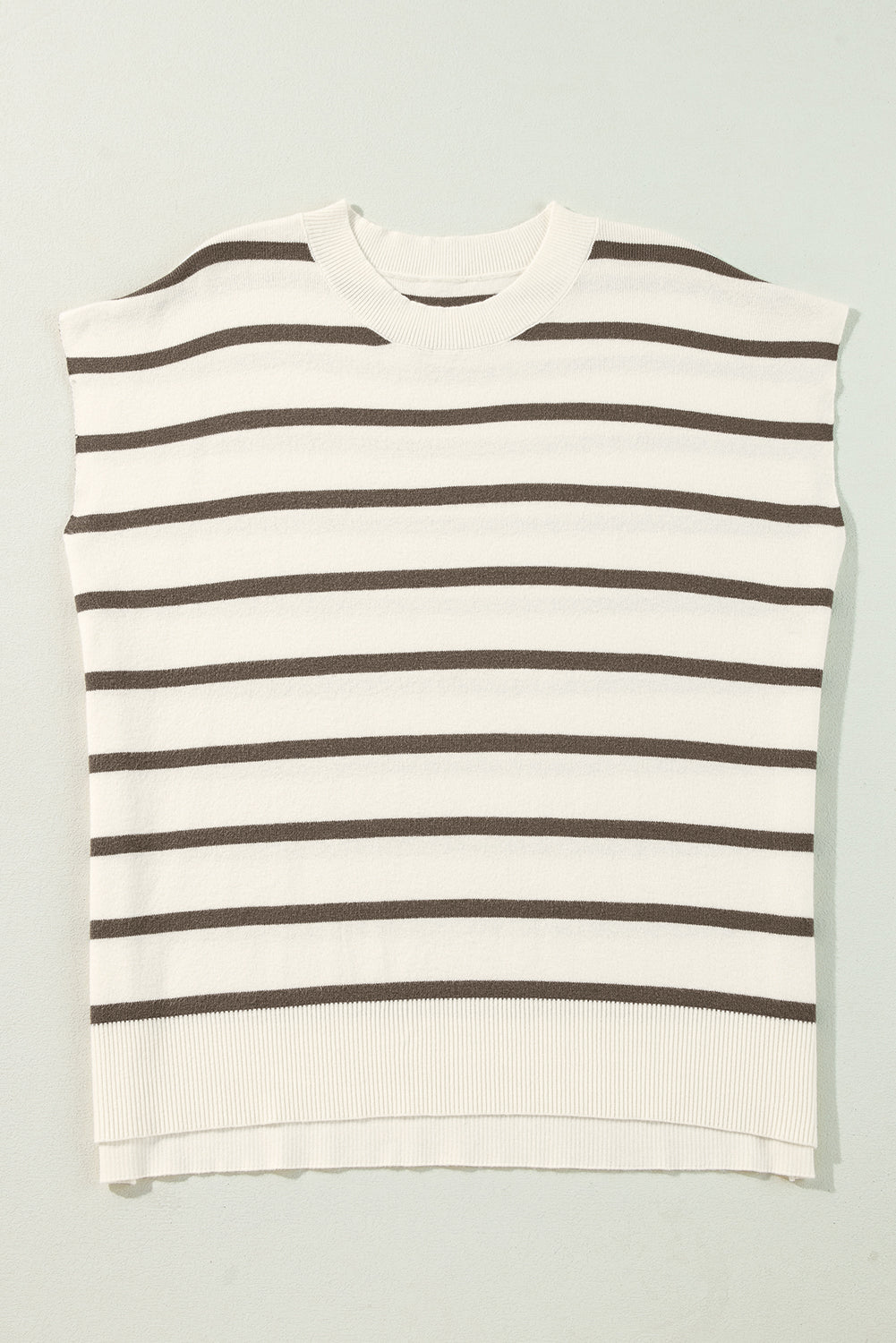 Bruine streep zijkant split Crewneck korte mouw trui T -shirt
