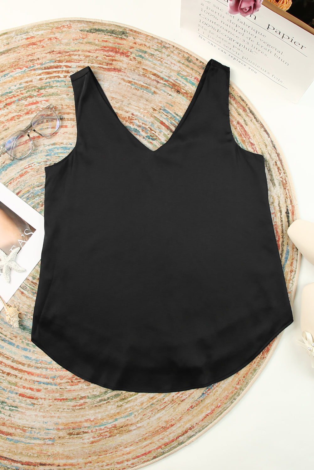 Zwarte diepe V-hals losse tanktop