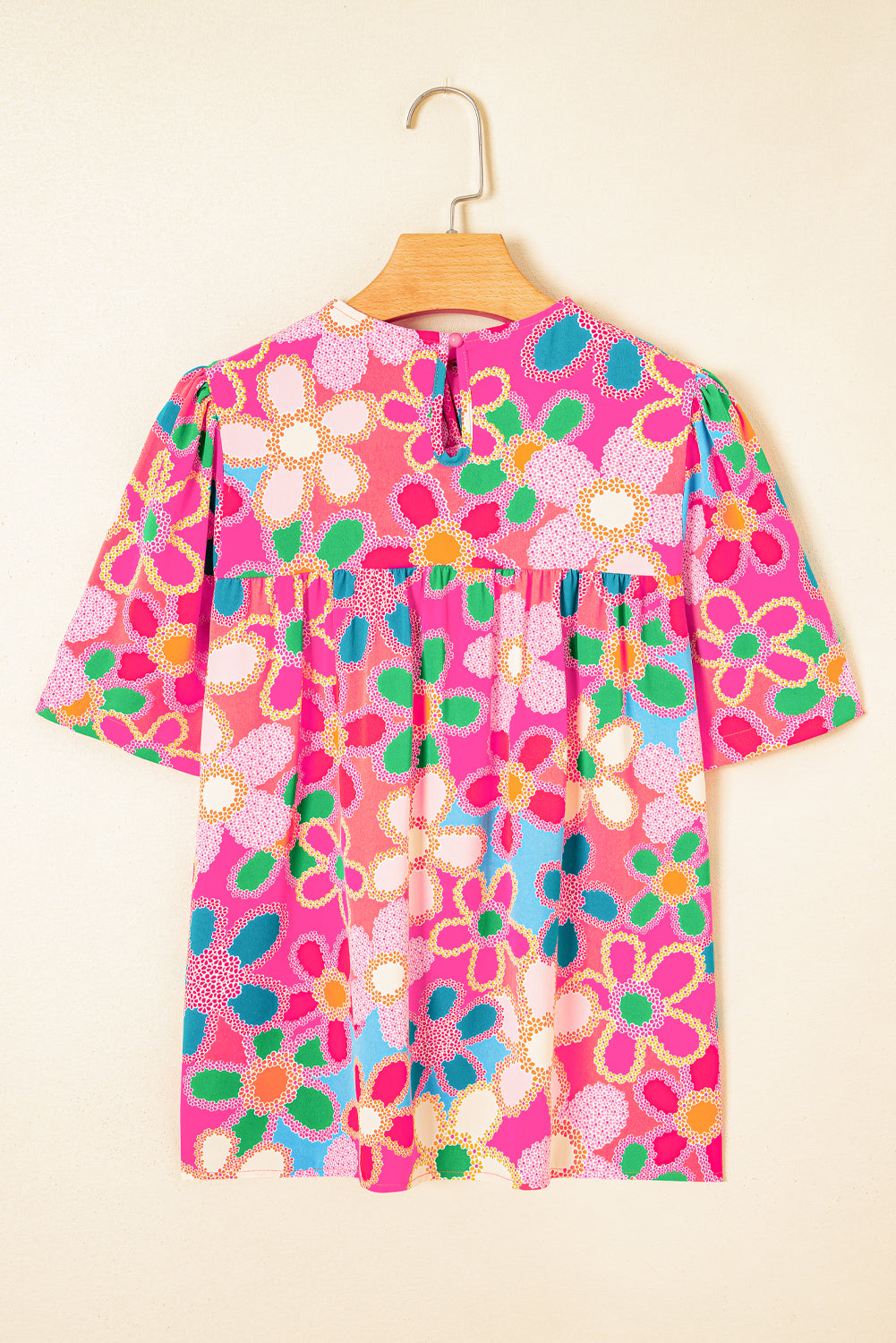 Paarse boho bloemenprint top met korte mouwen en bladerdeeg