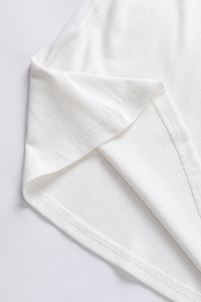 Witte contrasterende tweed top met pofmouwen