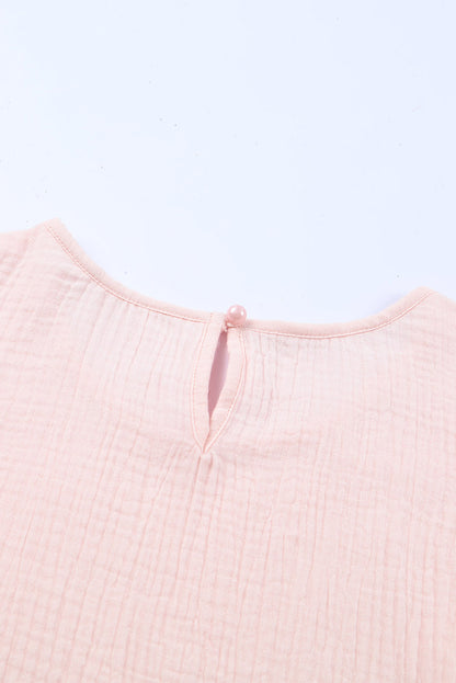 Roze getextureerde gelaagde blouse met korte mouwen en ruches