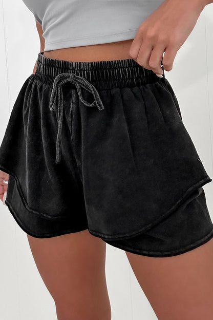 Black Mineral Wash Frans Terry High Taille Casual Shorts